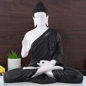 Meditation Big Buddha Showpiece for Home Decor (Black & White) Marble - 15 Inch