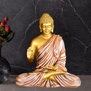 Meditation Big Buddha Showpiece for Home Decor (Brown & Golden) Polyresin - 15 Inch
