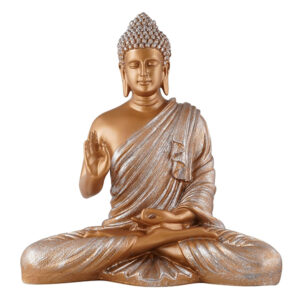 Meditation Big Buddha Showpiece for Home Decor (Brown & Silver) Polyresin - 15 Inch