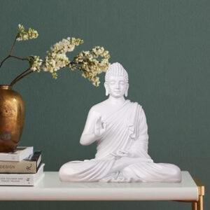 Meditation Big Buddha Showpiece for Home Decor (White) Marble - 15 Inch