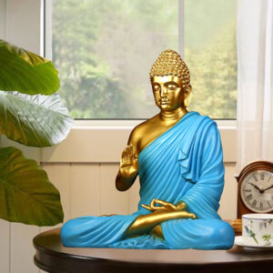 Meditation Big Buddha Showpiece for Home Decor (Blue & Golden) Polyresin - 15 Inch