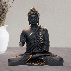 Meditation Big Buddha Showpiece for Home Decor (Black & Gold) Polyresin - 15 Inch