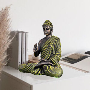 Meditation Big Buddha Showpiece for Home Decor (Antique Green) Polyresin - 15 Inch