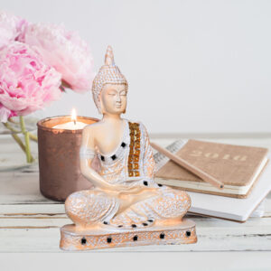 Meditation Buddha Showpiece for Home Decor (Cream & White) Polyresin - 9.5 Inch