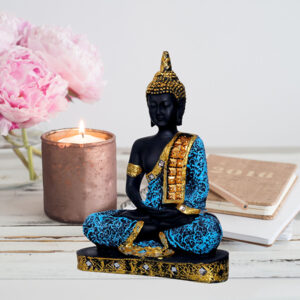Meditation Buddha Showpiece for Home Decor (Blue & Black) Polyresin - 9.5 Inch