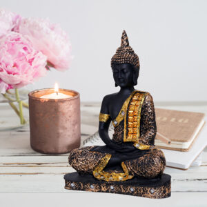 Meditation Buddha Showpiece for Home Decor (Golden & Black) Polyresin - 9.5 Inch