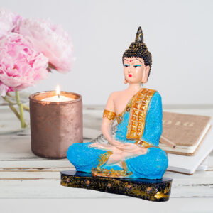 Meditation Buddha Showpiece for Home Decor (Blue & Cream) Polyresin - 9.5 Inch