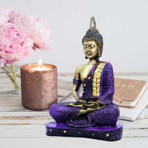 Meditation Buddha Showpiece for Home Decor (Purple & Golden) Polyresin - 9.5 Inch