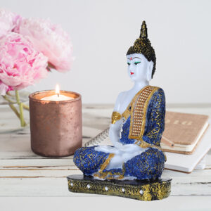 Meditation Buddha Showpiece for Home Decor (Blue & White) Marble - 9.5 Inch