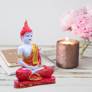 Meditation Buddha Showpiece for Home Decor (Red & White) Polyresin - 9.5 Inch