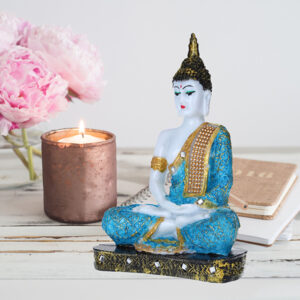 Meditation Buddha Showpiece for Home Decor (Blue & White) Marble - 9.5 Inch