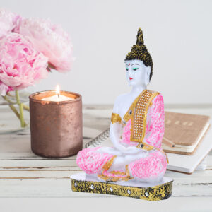 Meditation Buddha Showpiece for Home Decor (Pink Shading) Marble - 9.5 Inch