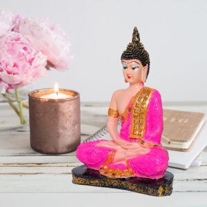 Meditation Buddha Showpiece for Home Decor (Pink & Cream) Polyresin - 9.5 Inch