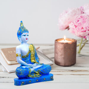Meditation Buddha Showpiece for Home Decor (Blue & White) Marble - 9.5 Inch