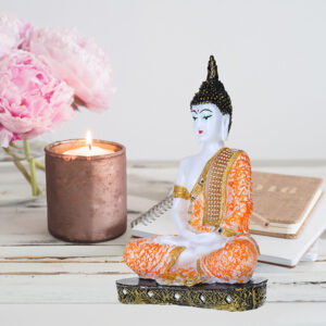 Meditation Buddha Showpiece for Home Decor (Orange Shading) Polyresin - 9.5 Inch