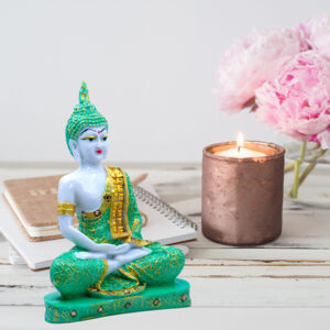Meditation Buddha Showpiece for Home Decor (Green & White) Marble - 9.5 Inch