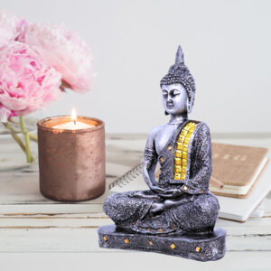 Meditation Buddha Showpiece for Home Decor (Silver) Polyresin - 9.5 Inch
