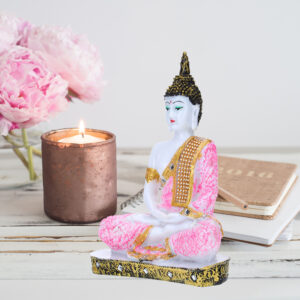 Meditation Buddha Showpiece for Home Decor (Pink & White) Marble - 9.5 Inch