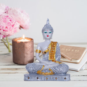Meditation Buddha Showpiece for Home Decor (Grey & White) Marble - 9.5 Inch