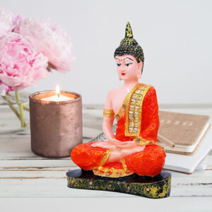 Meditation Buddha Showpiece for Home Decor (Orange & Cream) Polyresin - 9.5 Inch
