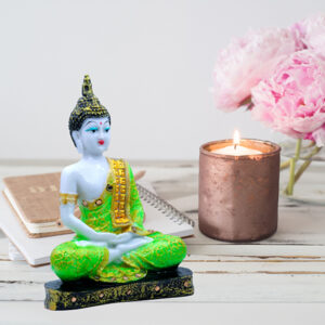 Meditation Buddha Showpiece for Home Decor (Green & White) Marble - 9.5 Inch