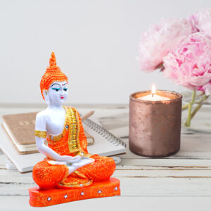 Meditation Buddha Showpiece for Home Decor (Orange) Marble - 9.5 Inch