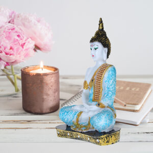 Meditation Buddha Showpiece for Home Decor (Blue & White) Marble - 9.5 Inch