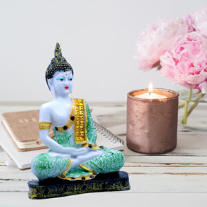 Meditation Buddha Showpiece for Home Decor (Green & White) Marble - 9.5 Inch