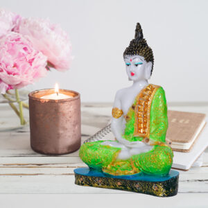 Meditation Buddha Showpiece for Home Decor (Green & White) Marble - 9.5 Inch