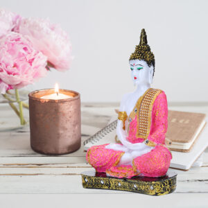 Meditation Buddha Showpiece for Home Decor (Pink & White) Marble - 9.5 Inch