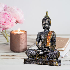 Meditation Buddha Showpiece for Home Decor (Antique Black) Polyresin - 9.5 Inch