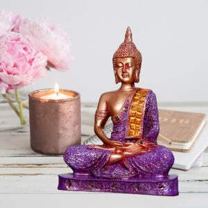 Meditation Buddha Showpiece for Home Decor (Purple & Copper) Polyresin - 9.5 Inch