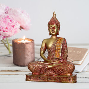 Meditation Buddha Showpiece for Home Decor (Pink & Black) Polyresin - 9.5 Inch