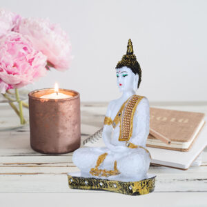 Meditation Buddha Showpiece for Home Decor (White) Marble - 9.5 Inch