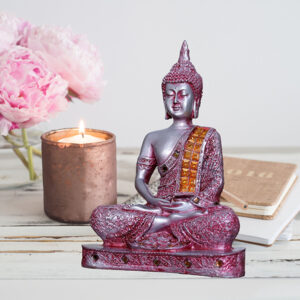 Meditation Buddha Showpiece for Home Decor (Purple & Silver) Polyresin - 9.5 Inch