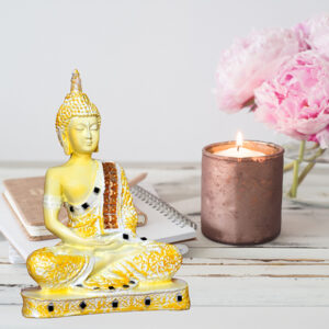 Meditation Buddha Showpiece for Home Decor (Yellow & White) Polyresin - 9.5 Inch