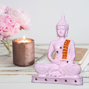 Meditation Buddha Showpiece for Home Decor (Light Pink) Polyresin - 9.5 Inch