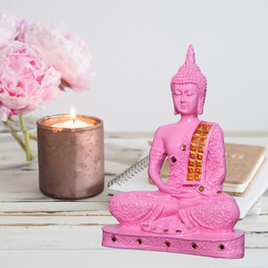 Meditation Buddha Showpiece for Home Decor (Pink) Polyresin - 9.5 Inch