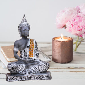 Meditation Buddha Showpiece for Home Decor (White & Black) Polyresin - 9.5 Inch