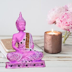 Meditation Buddha Showpiece for Home Decor (Pink & White) Polyresin - 9.5 Inch