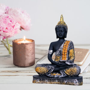 Meditation Buddha Showpiece for Home Decor (Golden & Black) Polyresin - 9.5 Inch