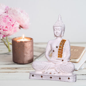 Meditation Buddha Showpiece for Home Decor (Light Pink) Polyresin - 9.5 Inch