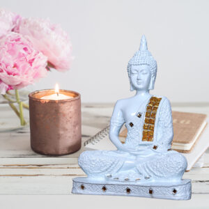 Meditation Buddha Showpiece for Home Decor (Light Blue) Polyresin - 9.5 Inch