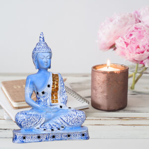 Meditation Buddha Showpiece for Home Decor (Blue & White) Polyresin - 9.5 Inch