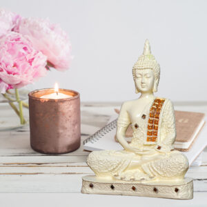 Meditation Buddha Showpiece for Home Decor (Light Yellow) Polyresin - 9.5 Inch