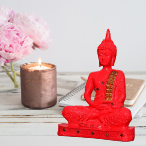 Meditation Buddha Showpiece for Home Decor (Orange) Polyresin - 9.5 Inch
