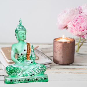 Meditation Buddha Showpiece for Home Decor (Green & White) Polyresin - 9.5 Inch