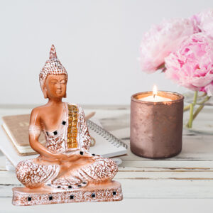 Meditation Buddha Showpiece for Home Decor (Brown & White) Polyresin - 9.5 Inch