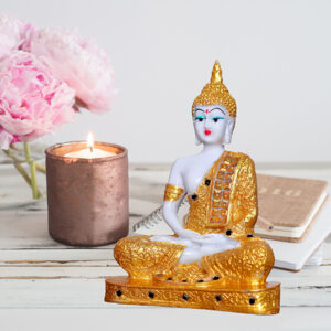 Meditation Buddha Showpiece for Home Decor (Golden) Marble - 9.5 Inch