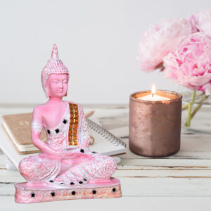 Meditation Buddha Showpiece for Home Decor (Pink & White) Polyresin - 9.5 Inch